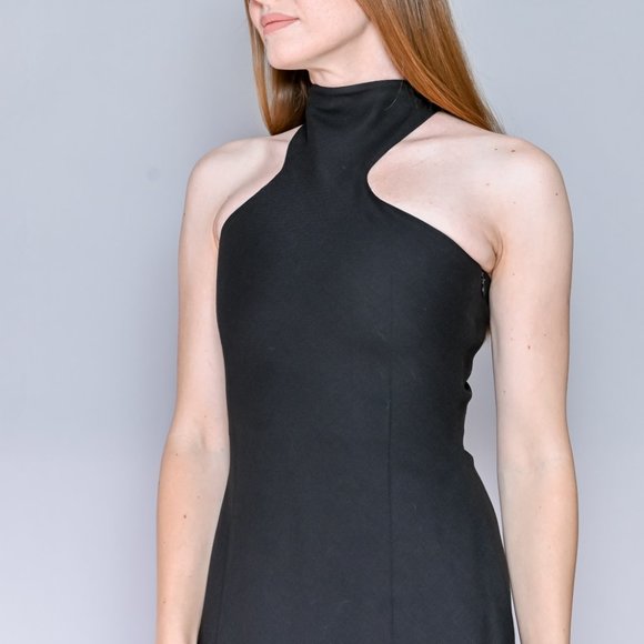 537. GIA STUDIOS Black High-Neck Midi Dress rare Designer Chic Small - Picture 2 of 7